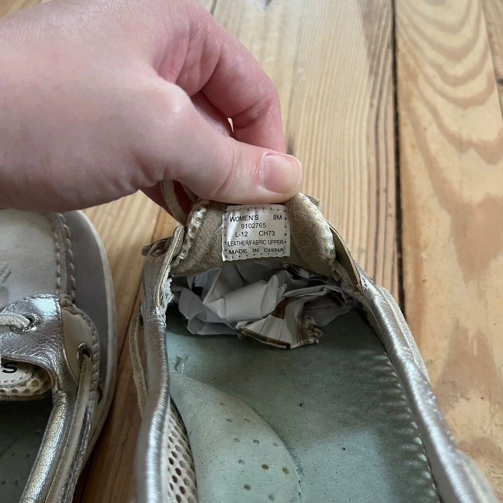 Sperry Top-Sider Womens 8M Silver Tan Mesh Boat Shoes Metallic Loafers 9102765